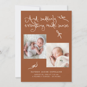 Doodle Cute Bows Terracotta Photo Birth Announcement