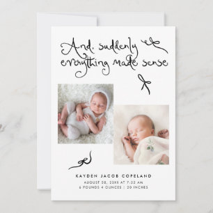 Doodle Cute Bows White Photo Birth Announcement