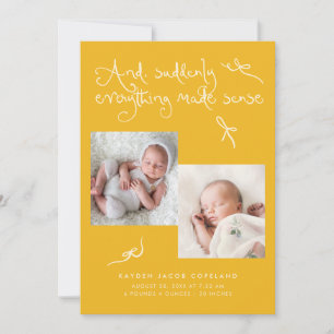 Doodle Cute Bows Yellow Photo Birth Announcement