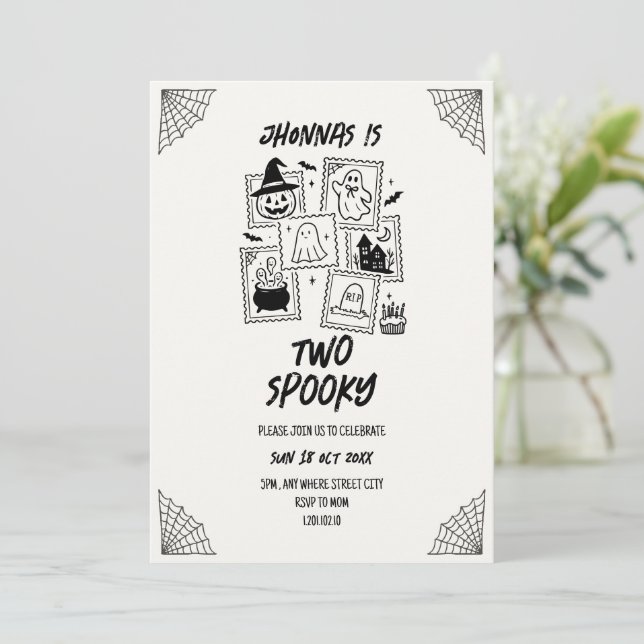 Doodle cute spooky birthday halloween invitation (Standing Front)
