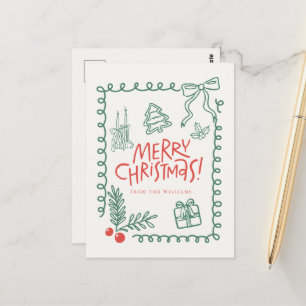 doodle cute whimsical merry christmas  postcard