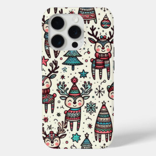 Doodle Deer Delight: Merry Christmas Greetings iPhone 15 Pro Case