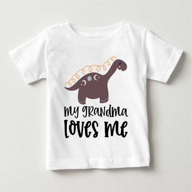 Doodle Dino 🦖 My Grandma Loves Me Baby T-Shirt (Front)