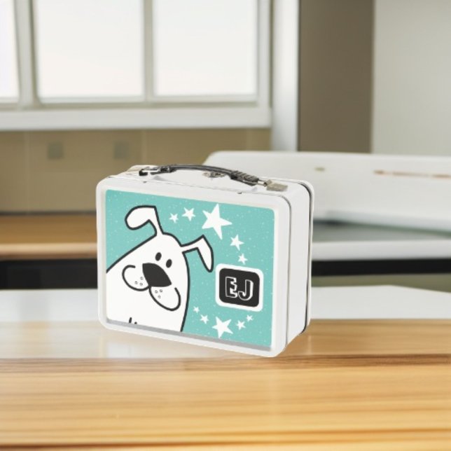 Doodle Dog and Stars Personalised Initial Metal Lunch Box (Doodle Dog and Stars Personalised Initial)