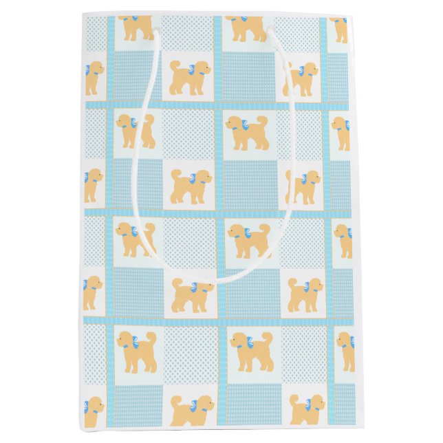  Doodle Dog Blue Yellow Cute Fun  Medium Gift Bag (Front)