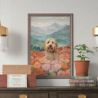 Doodle Dog Painting Field of flowers Joyful