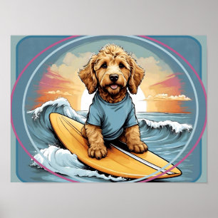 Doodle Dog Surfing Poster