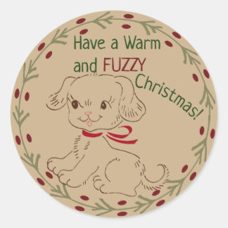 Doodle Dog Warm and Fuzzy Christmas Classic Round Sticker