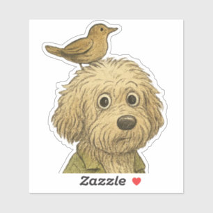 Doodle Dog With Bird Sticker