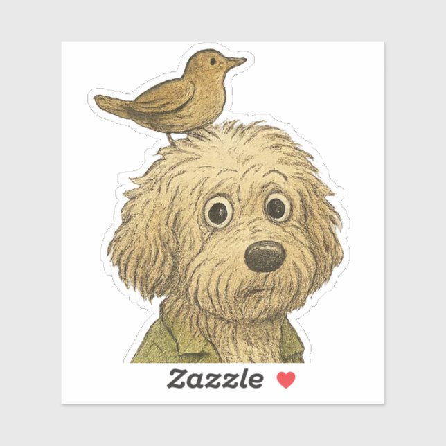 Doodle Dog With Bird Sticker (Sheet)