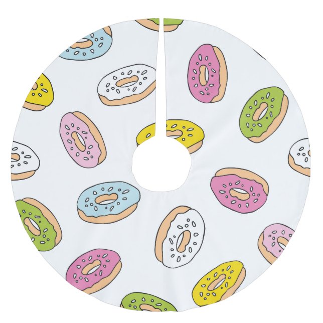 Doodle doughnuts pattern, seamless design. brushed polyester tree skirt (Front)