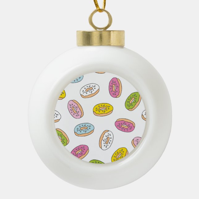 Doodle doughnuts pattern, seamless design. ceramic ball christmas ornament (Front)