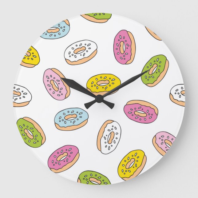 Doodle doughnuts pattern, seamless design. large clock (Front)