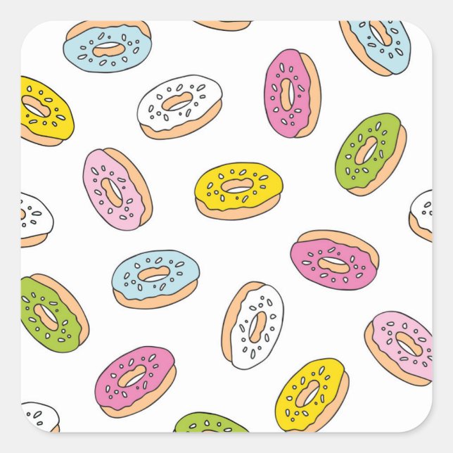 Doodle doughnuts pattern, seamless design. square sticker (Front)