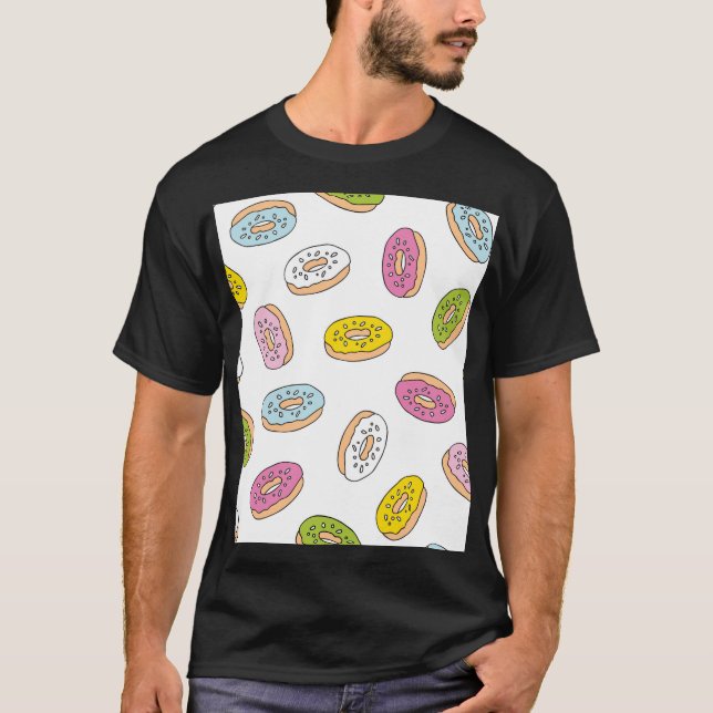 Doodle doughnuts pattern, seamless design. T-Shirt (Front)