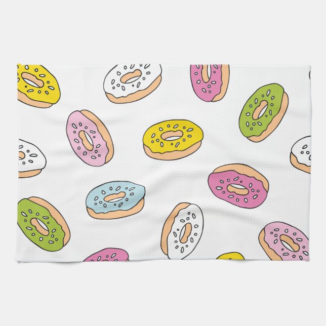 Doodle doughnuts pattern, seamless design. tea towel (Horizontal)