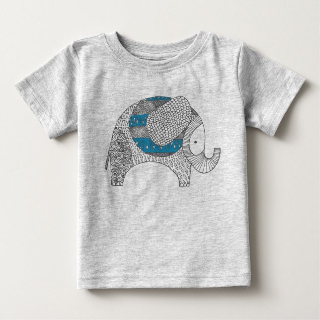 Doodle Elephant. Baby Romper. T-Shirt (Front)