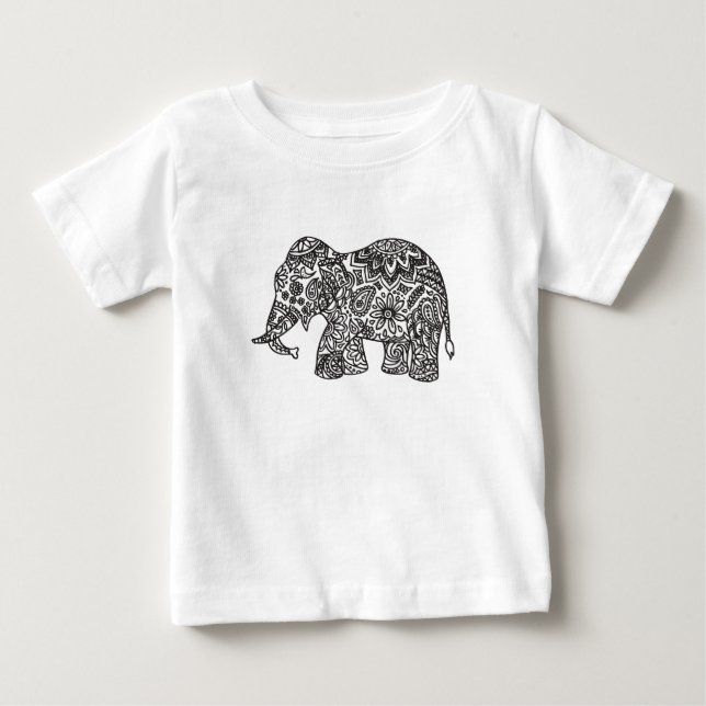 Doodle Elephant Baby T-Shirt (Front)