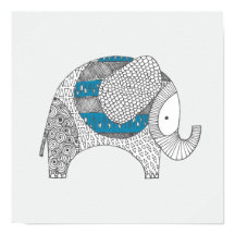 Doodle Elephant. Nursery Decor.