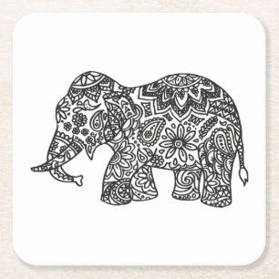 Doodle Elephant Square Paper Coaster