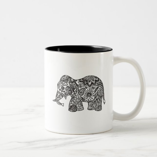 Doodle Elephant Two-Tone Coffee Mug (Right)