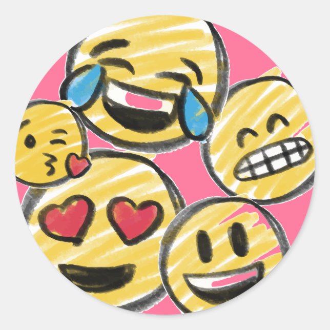 Doodle Emoji Cartoon Tween Teen Birthday Classic Round Sticker (Front)