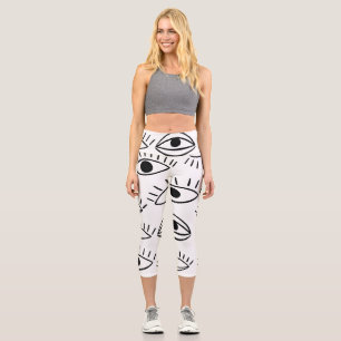 Doodle eye, creative seamless pattern. capri leggings