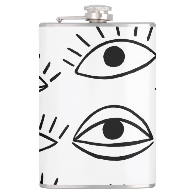Doodle eye, creative seamless pattern. hip flask (Front)