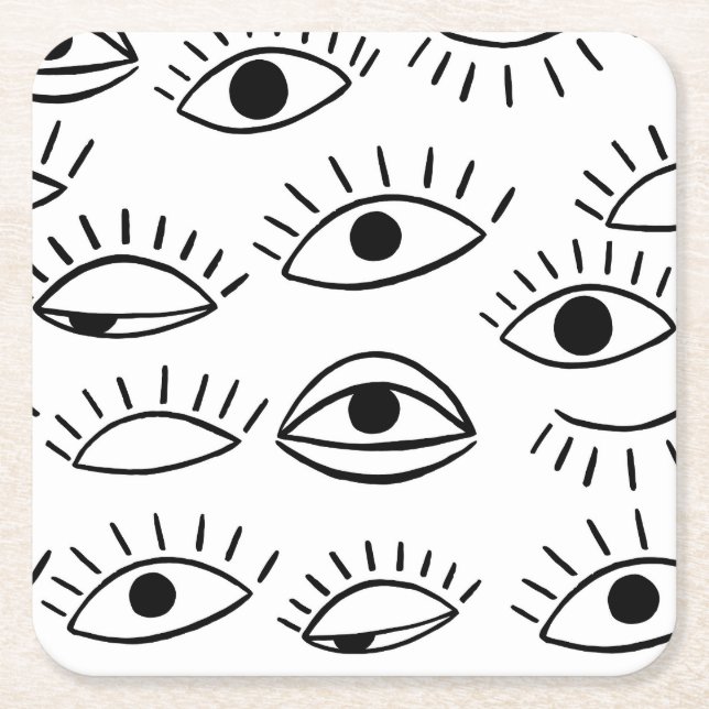 Doodle eye, creative seamless pattern. square paper coaster (Front)