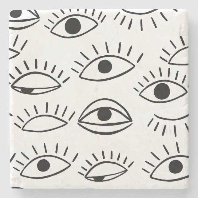 Doodle eye, creative seamless pattern. stone coaster (Front)