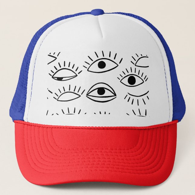 Doodle eye, creative seamless pattern. trucker hat (Front)