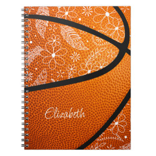 doodle feathers paislies flowers boho basketball notebook