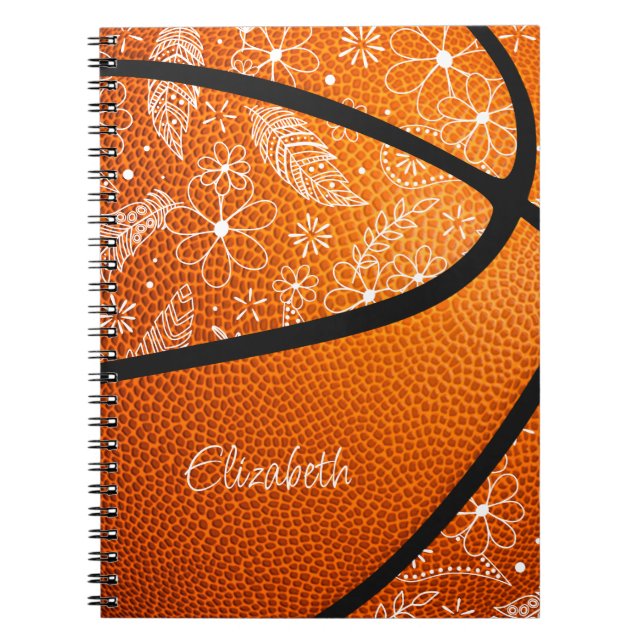 doodle feathers paislies flowers boho basketball notebook (Front)