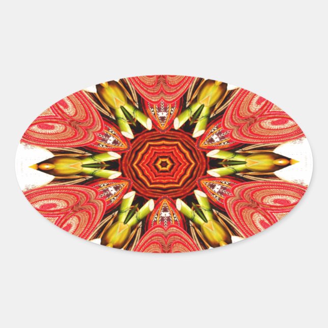 Doodle Floral Art Print Oval Sticker (Front)
