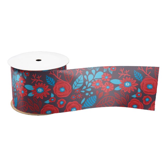 Doodle floral pattern satin ribbon (Spool)