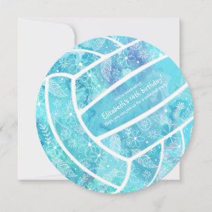 Doodle floral pattern turquoise volleyball invitation