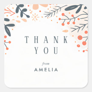 Doodle Floral Personalised Name Thank You  Square Sticker
