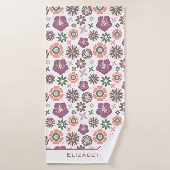 Doodle floral seamless pattern personalised name  bath towel (Bath Towel)