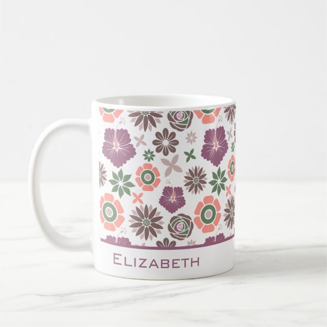Doodle floral seamless pattern personalised name coffee mug (Left)