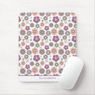 Doodle floral seamless pattern personalised name mouse pad