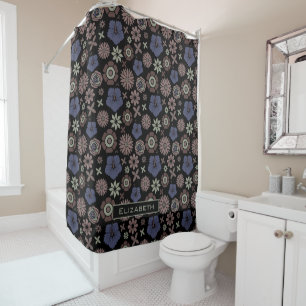 Doodle floral seamless pattern personalized name  shower curtain
