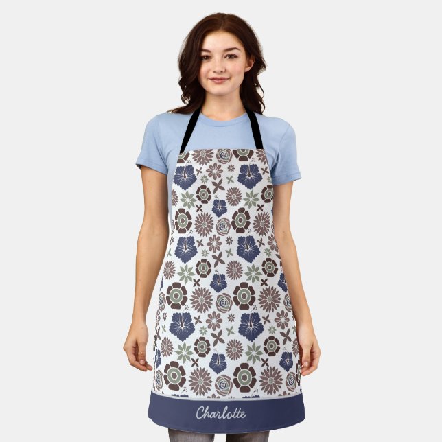 Doodle floral surface pattern personalised name apron (Worn)