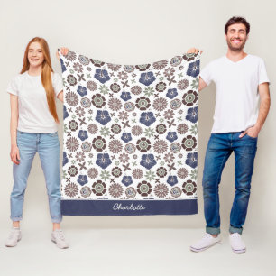 Doodle floral surface pattern personalised name fleece blanket