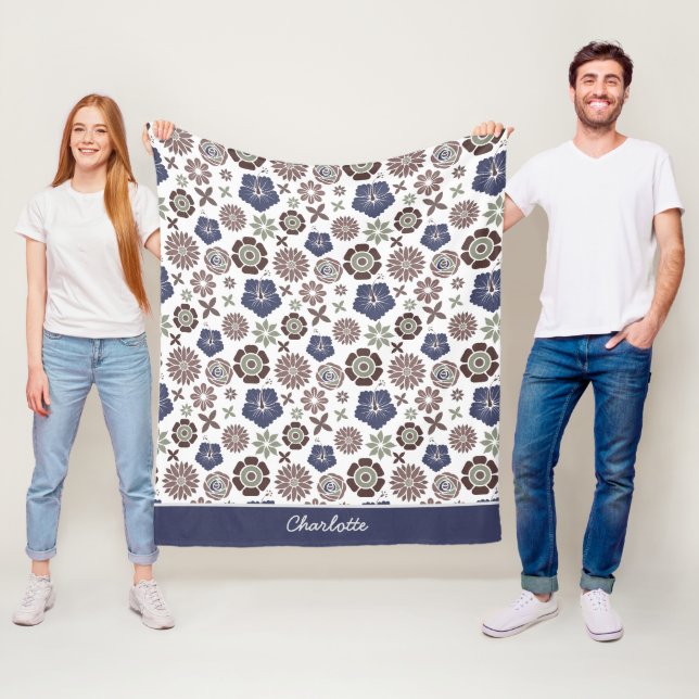 Doodle floral surface pattern personalised name fleece blanket (In Situ)