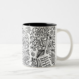 doodle floral Two-Tone coffee mug