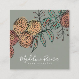 Doodle Florals Wreath Sprigs Greenery Designer Square Business Card