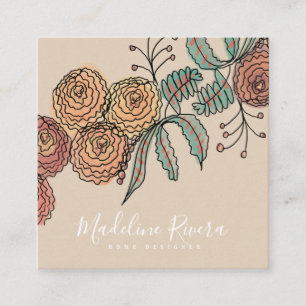 Doodle Florals Wreath Sprigs Greenery Designer Square Business Card