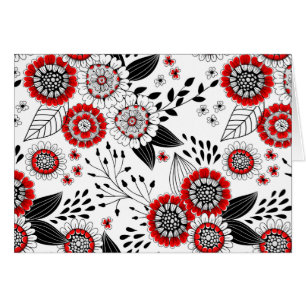 Doodle flowers and leaves in red and black
