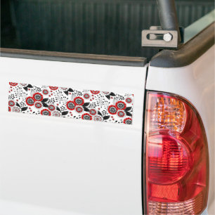 Doodle flowers and leaves in red and black bumper sticker