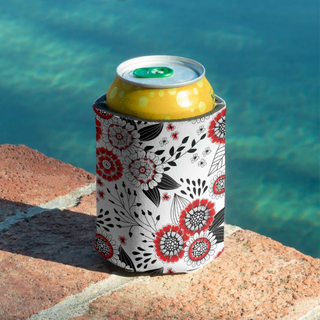 Doodle flowers and leaves in red and black can cooler (In Situ Pool)